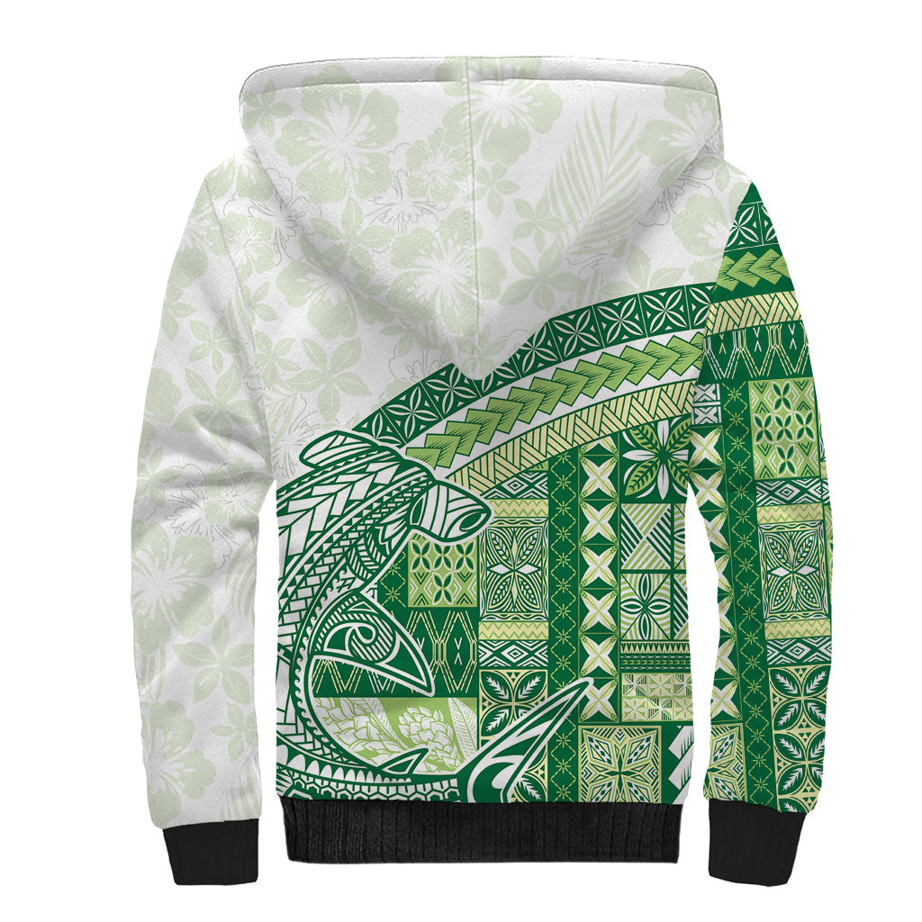 Samoa Mamanu Siapo Forest Green Sherpa Hoodie Tatau Malie