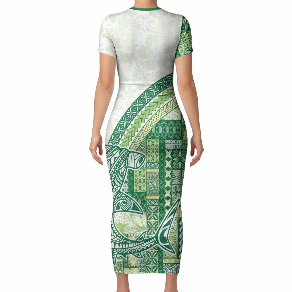 Samoa Mamanu Siapo Forest Green Short Sleeve Bodycon Dress Tatau Malie