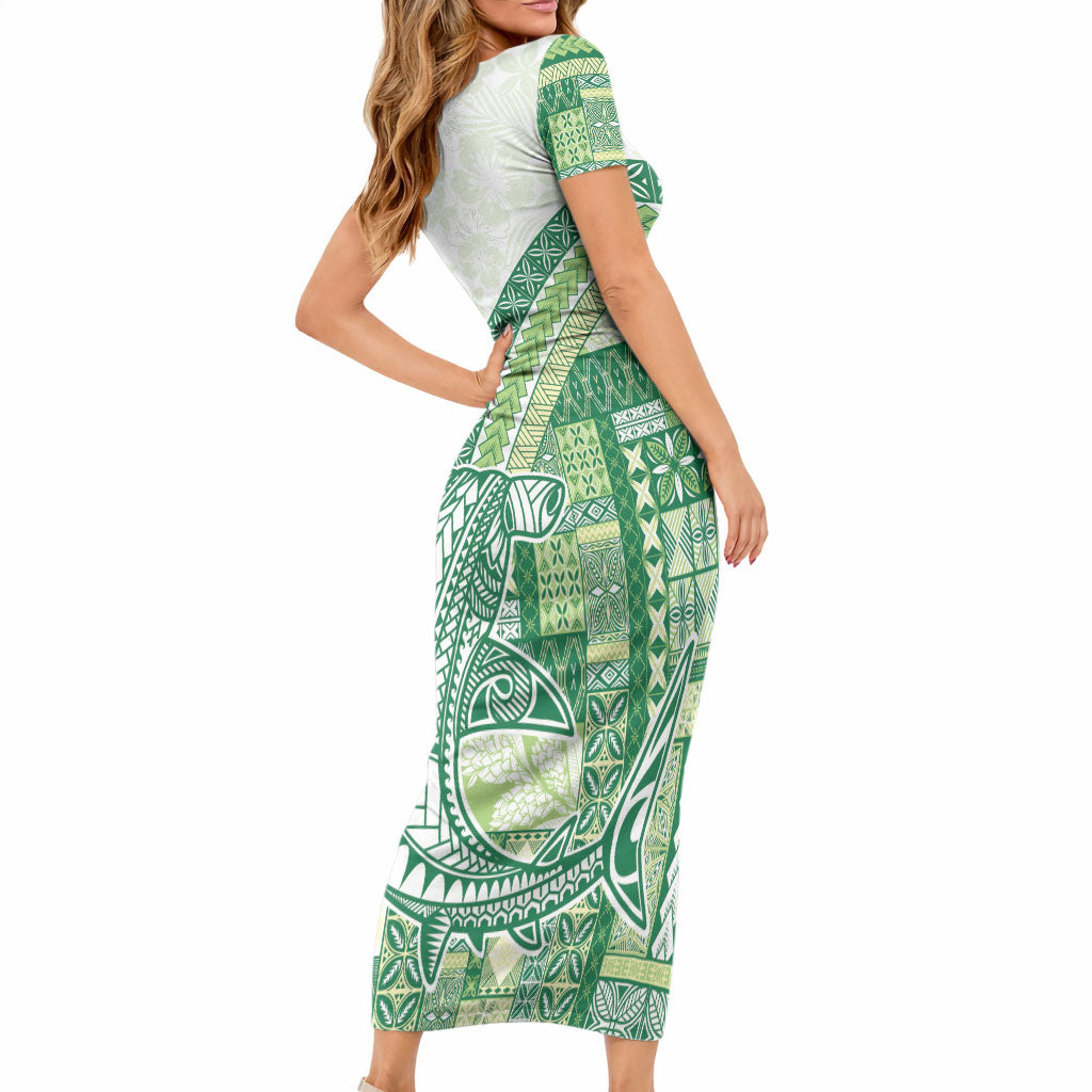 Samoa Mamanu Siapo Forest Green Short Sleeve Bodycon Dress Tatau Malie
