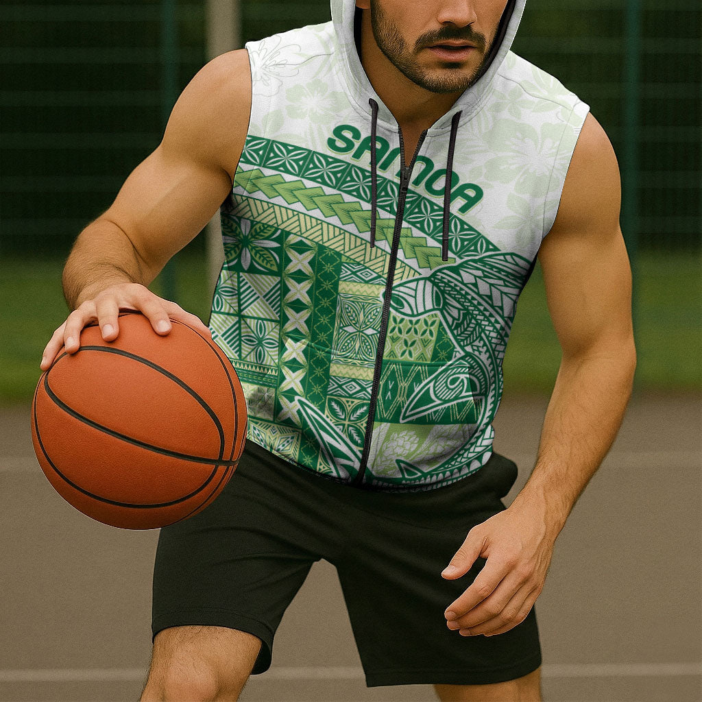 Samoa Mamanu Siapo Forest Green Sleeveless Zip Hoodie Tatau Malie