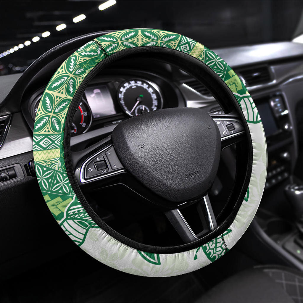 Samoa Mamanu Siapo Forest Green Steering Wheel Cover Tatau Malie