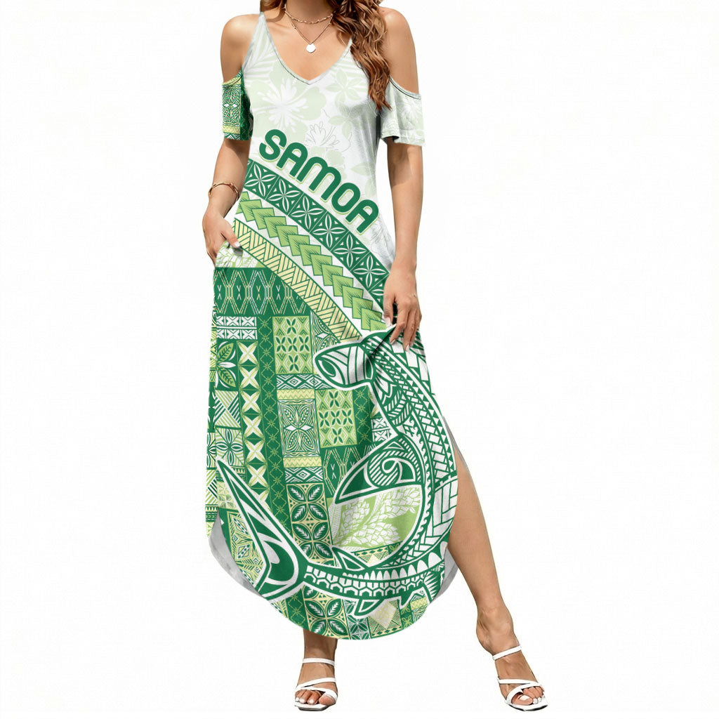 Samoa Mamanu Siapo Forest Green Summer Maxi Dress Tatau Malie