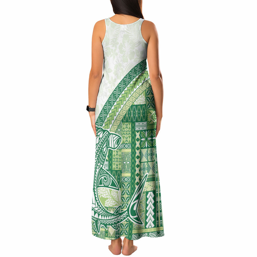Samoa Mamanu Siapo Forest Green Tank Maxi Dress Tatau Malie