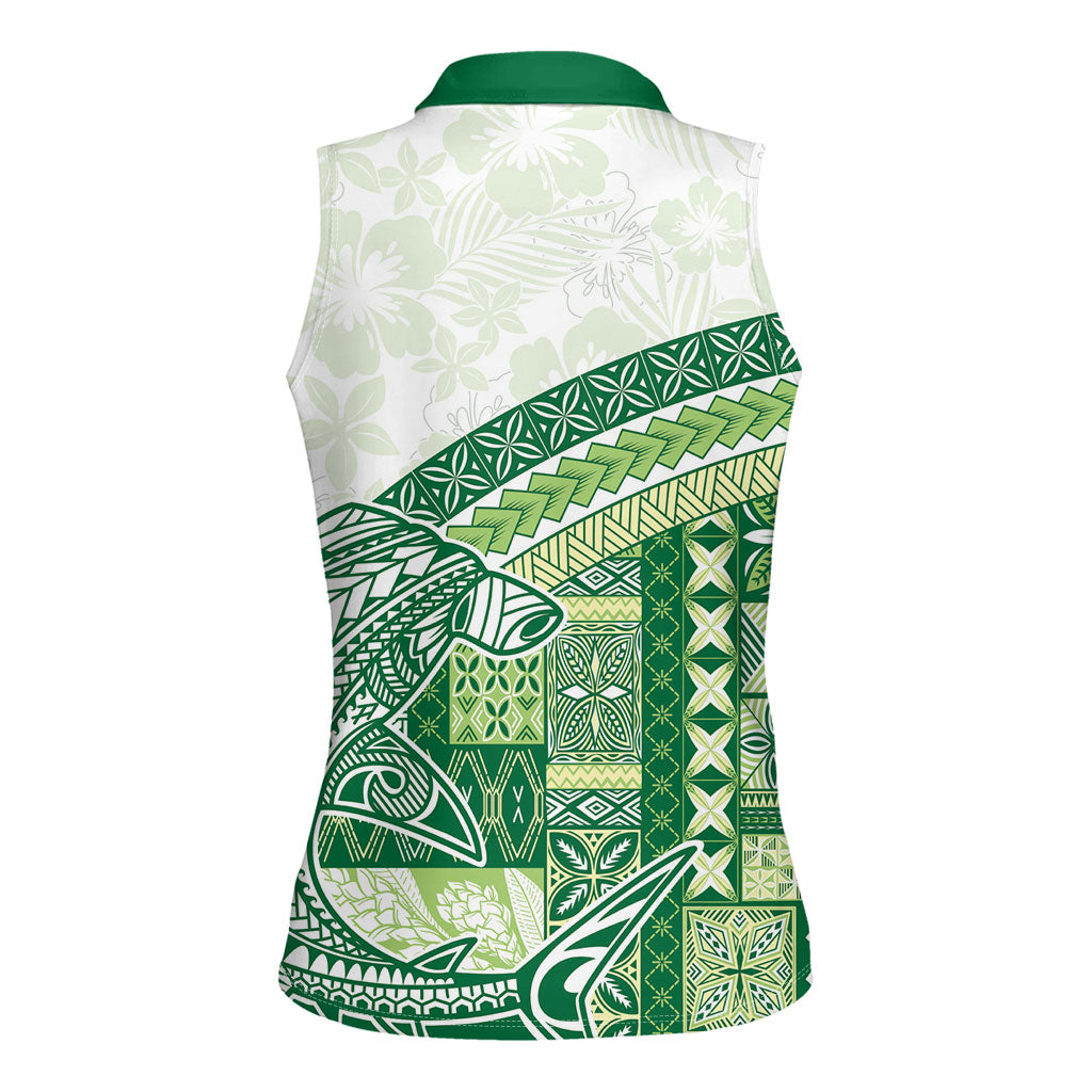 Samoa Mamanu Siapo Forest Green Women Sleeveless Polo Shirt Tatau Malie