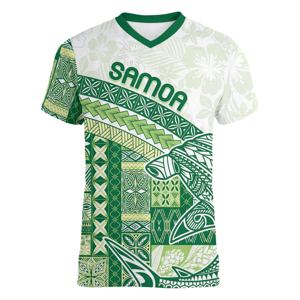 Samoa Mamanu Siapo Forest Green Women V-Neck T-Shirt Tatau Malie