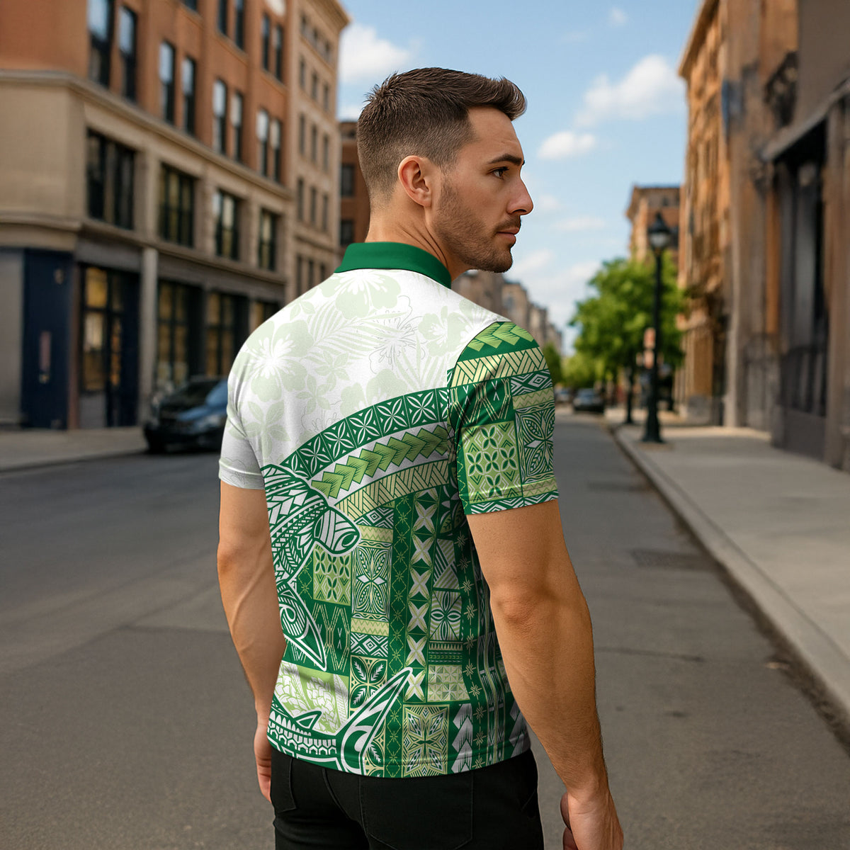 Samoa Mamanu Siapo Forest Green Zipper Polo Shirt Tatau Malie
