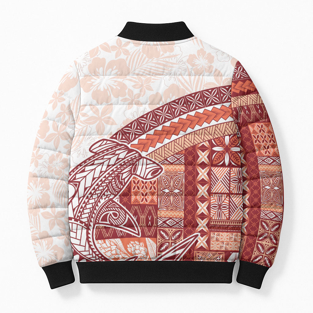 Samoa Mamanu Siapo Crimson Bomber Puffer Jacket Tatau Malie