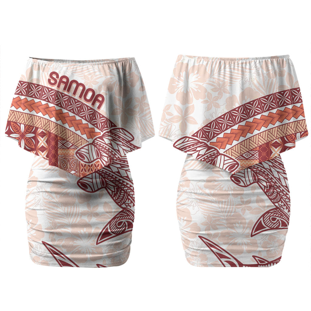 Samoa Mamanu Siapo Crimson Couples Matching Off Shoulder Short Dress and Hawaiian Shirt Tatau Malie