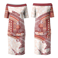 Samoa Mamanu Siapo Crimson Couples Matching Puletasi and Long Sleeve Button Shirt Tatau Malie