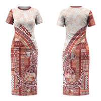 Samoa Mamanu Siapo Crimson Couples Matching Short Sleeve Bodycon Dress and Hawaiian Shirt Tatau Malie