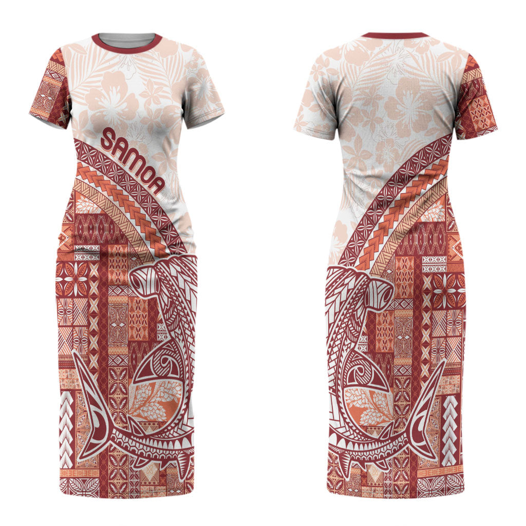 Samoa Mamanu Siapo Crimson Couples Matching Short Sleeve Bodycon Dress and Long Sleeve Button Shirt Tatau Malie