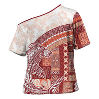 Samoa Mamanu Siapo Crimson Cross Shoulder Shirt Tatau Malie
