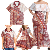 Samoa Mamanu Siapo Crimson Family Matching Off Shoulder Maxi Dress and Hawaiian Shirt Tatau Malie