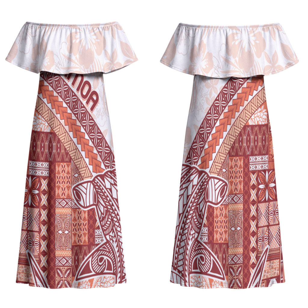 Samoa Mamanu Siapo Crimson Family Matching Off Shoulder Maxi Dress and Hawaiian Shirt Tatau Malie