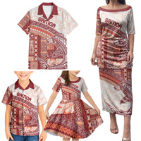 Samoa Mamanu Siapo Crimson Family Matching Puletasi and Hawaiian Shirt Tatau Malie
