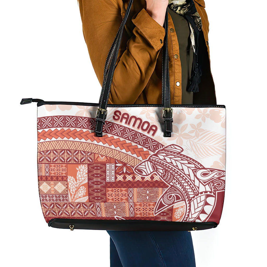 Samoa Mamanu Siapo Crimson Leather Tote Bag Tatau Malie