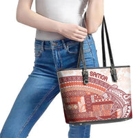 Samoa Mamanu Siapo Crimson Leather Tote Bag Tatau Malie
