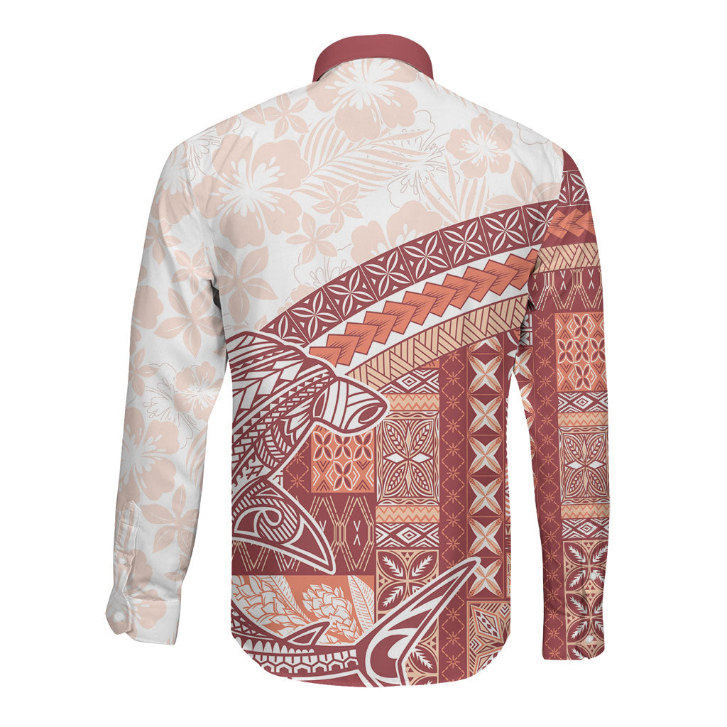 Samoa Mamanu Siapo Crimson Long Sleeve Button Shirt Tatau Malie