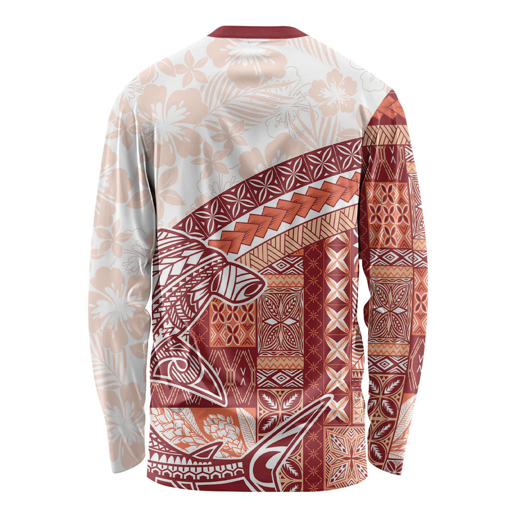 Samoa Mamanu Siapo Crimson Long Sleeve Shirt Tatau Malie