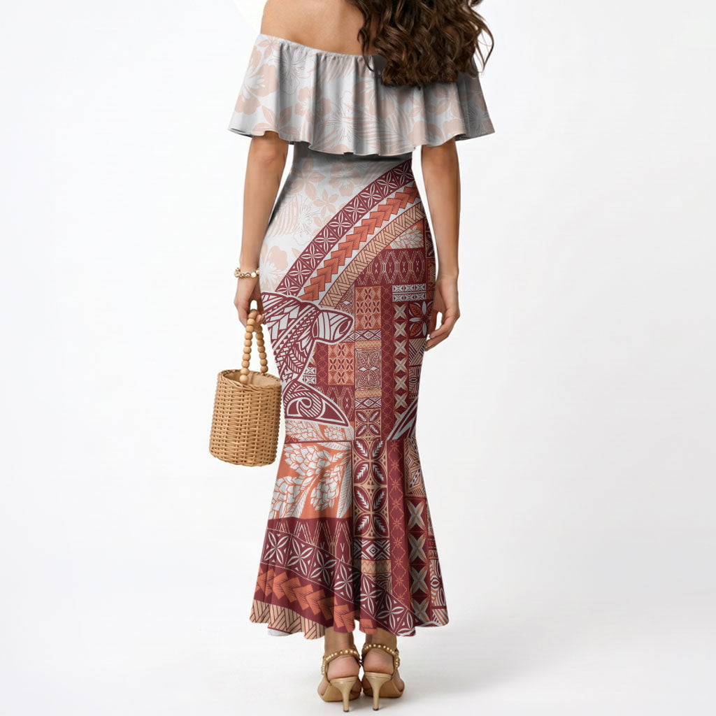Samoa Mamanu Siapo Crimson Mermaid Dress Tatau Malie