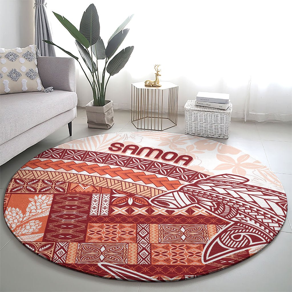 Samoa Mamanu Siapo Crimson Round Carpet Tatau Malie