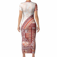 Samoa Mamanu Siapo Crimson Short Sleeve Bodycon Dress Tatau Malie