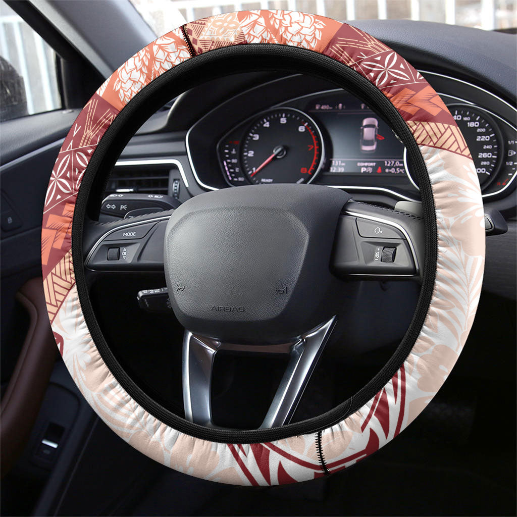Samoa Mamanu Siapo Crimson Steering Wheel Cover Tatau Malie