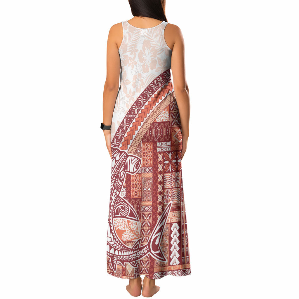 Samoa Mamanu Siapo Crimson Tank Maxi Dress Tatau Malie