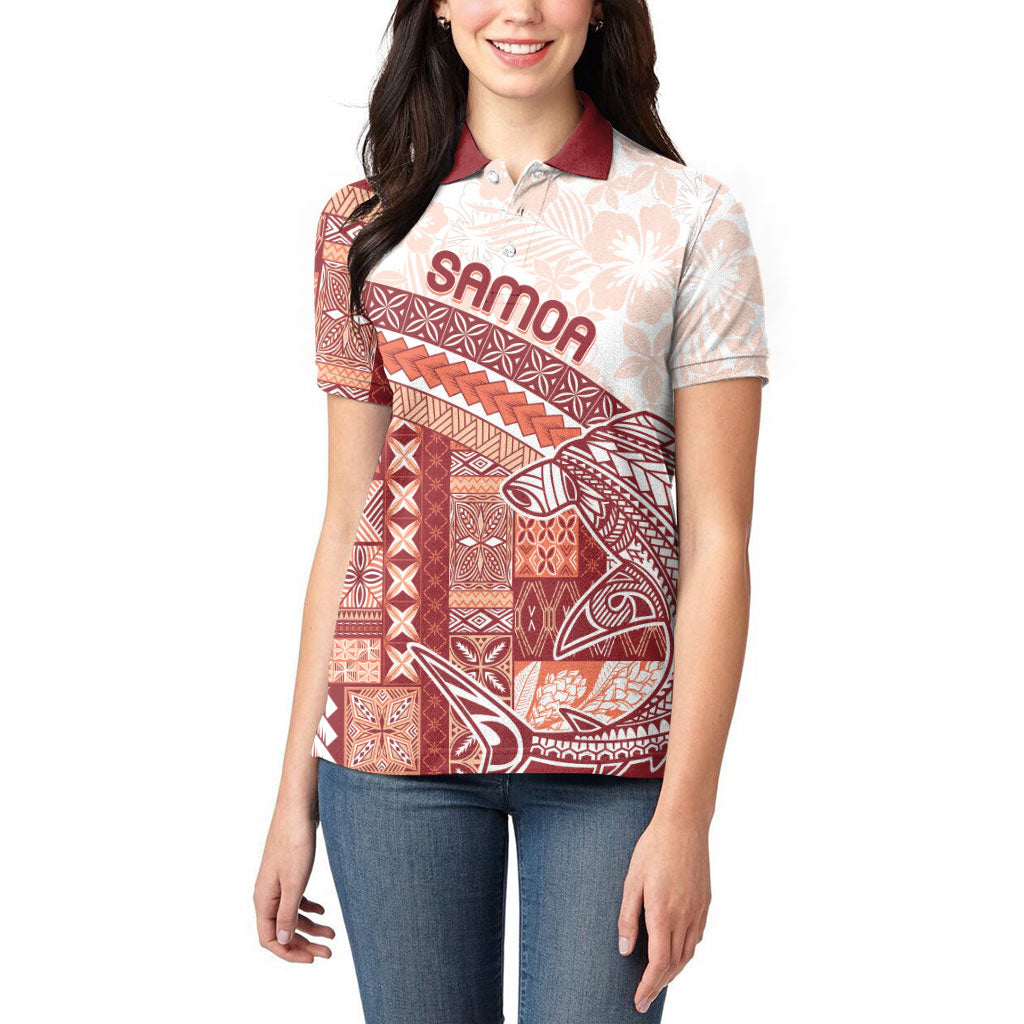 Samoa Mamanu Siapo Crimson Women Polo Shirt Tatau Malie