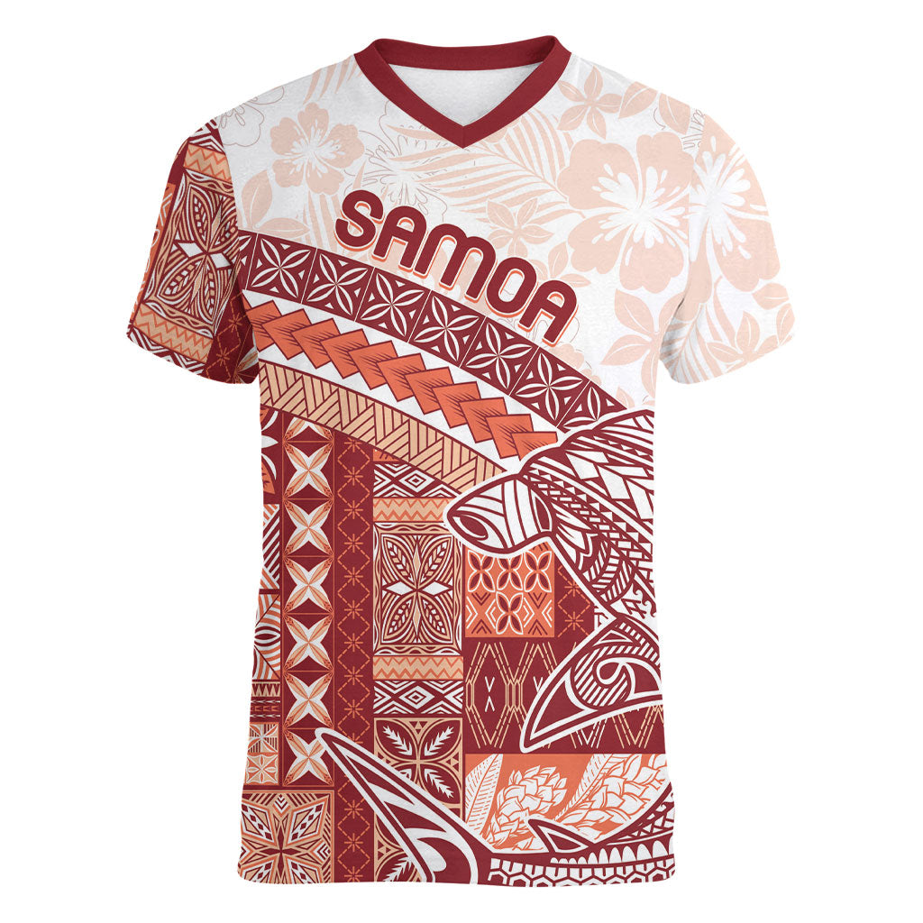 Samoa Mamanu Siapo Crimson Women V-Neck T-Shirt Tatau Malie