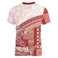 Samoa Mamanu Siapo Crimson Women V-Neck T-Shirt Tatau Malie