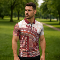 Samoa Mamanu Siapo Crimson Zipper Polo Shirt Tatau Malie