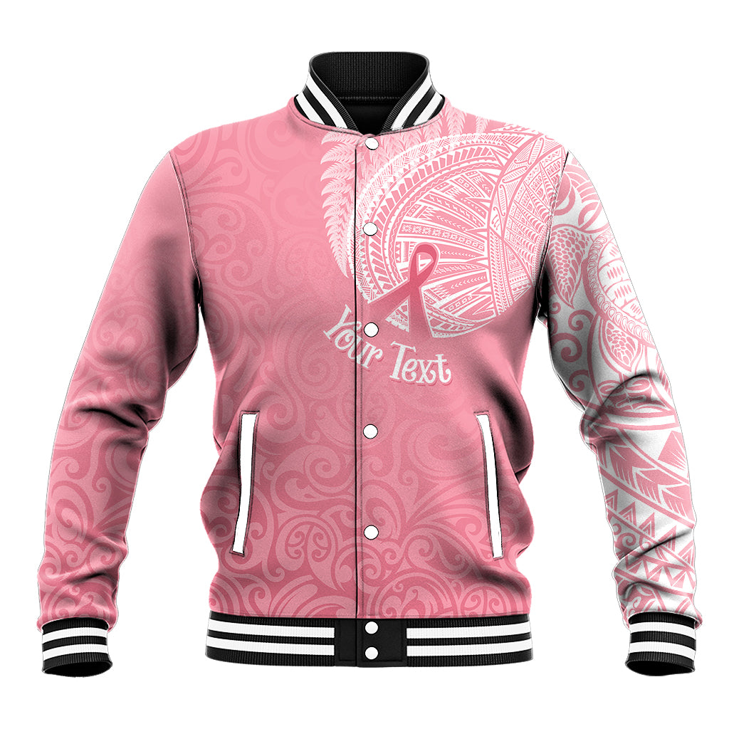 Personalised New Zealand Baseball Jacket Pink Ribbon Tattoo Mix Silver Fern LT7 Unisex Pink - Polynesian Pride