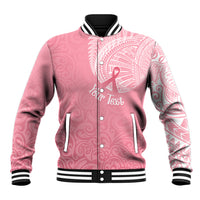 Personalised New Zealand Baseball Jacket Pink Ribbon Tattoo Mix Silver Fern LT7 Unisex Pink - Polynesian Pride