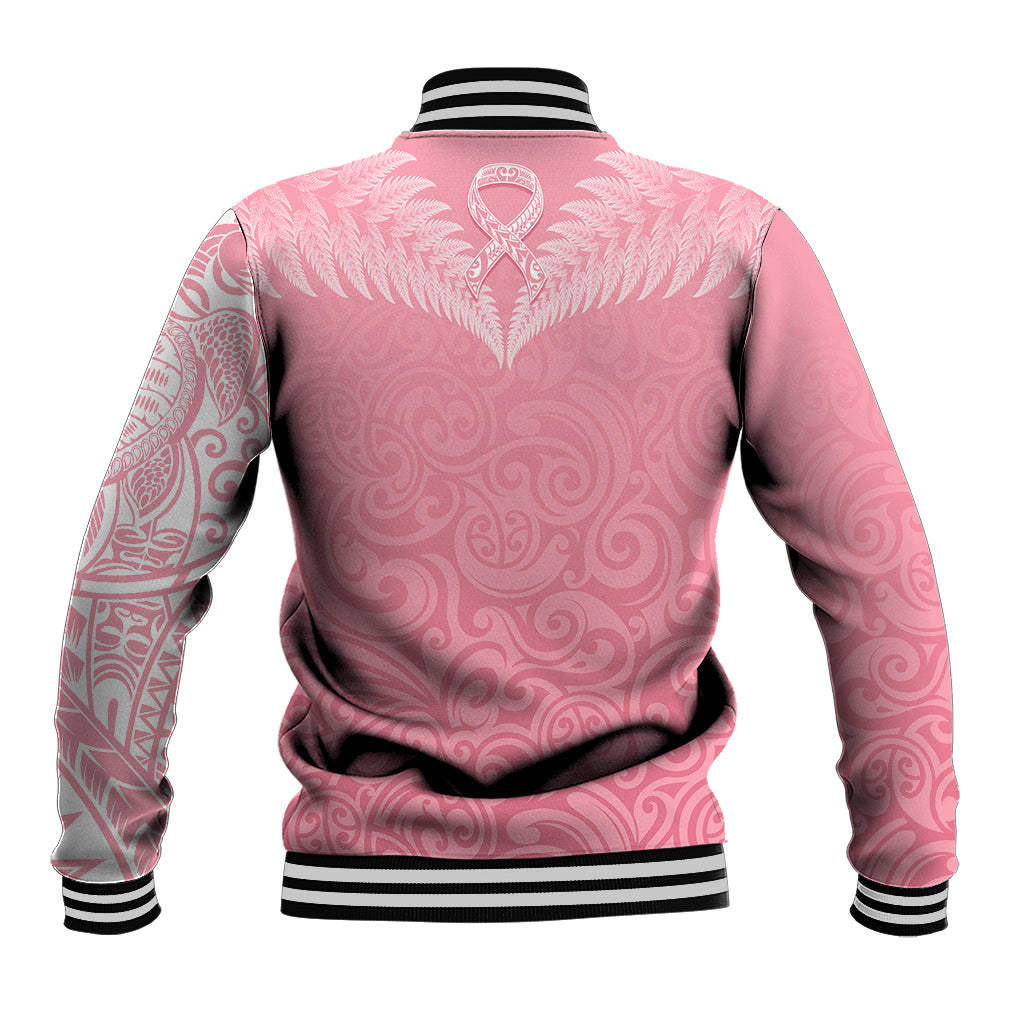 Personalised New Zealand Baseball Jacket Pink Ribbon Tattoo Mix Silver Fern LT7 - Polynesian Pride