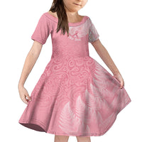 Personalised New Zealand Family Matching Off Shoulder Maxi Dress and Hawaiian Shirt Pink Ribbon Tattoo Mix Silver Fern LT7 Daughter's Dress Pink - Polynesian Pride
