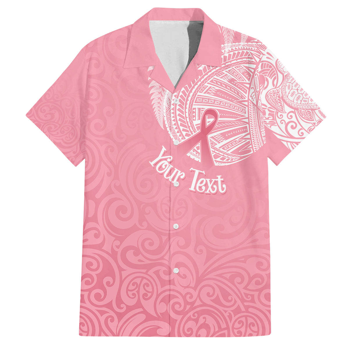 Personalised New Zealand Family Matching Summer Maxi Dress and Hawaiian Shirt Pink Ribbon Tattoo Mix Silver Fern LT7 Dad's Shirt - Short Sleeve Pink - Polynesian Pride