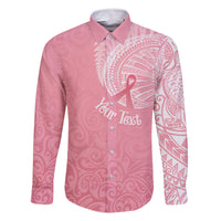 Personalised New Zealand Family Matching Summer Maxi Dress and Hawaiian Shirt Pink Ribbon Tattoo Mix Silver Fern LT7 Dad's Shirt - Long Sleeve Pink - Polynesian Pride