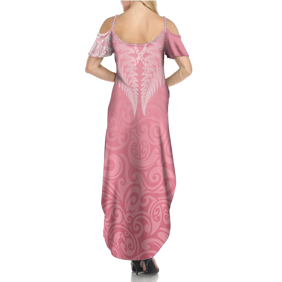 Personalised New Zealand Family Matching Summer Maxi Dress and Hawaiian Shirt Pink Ribbon Tattoo Mix Silver Fern LT7 - Polynesian Pride