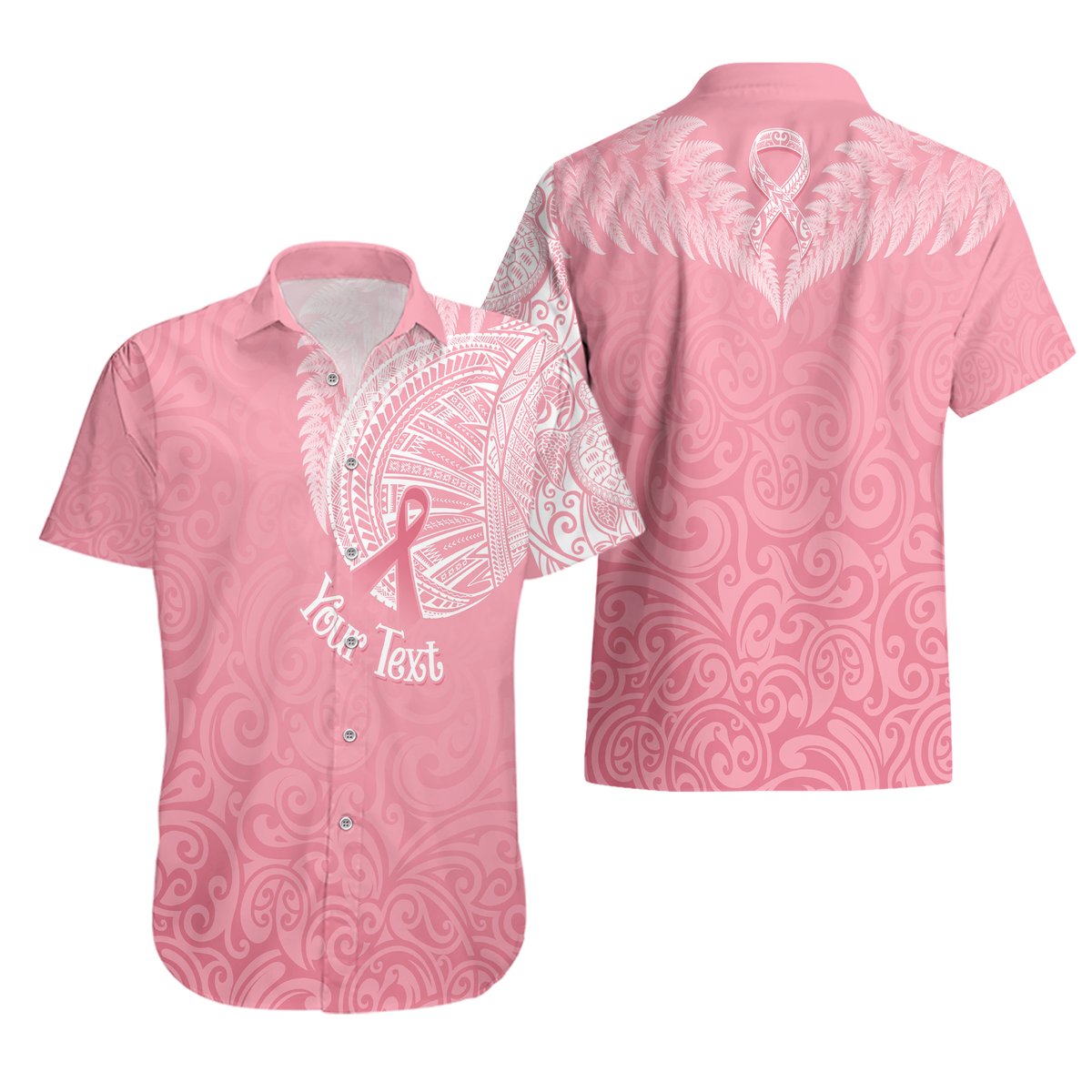 Personalised New Zealand Hawaiian Shirt Pink Ribbon Tattoo Mix Silver Fern LT7 - Polynesian Pride