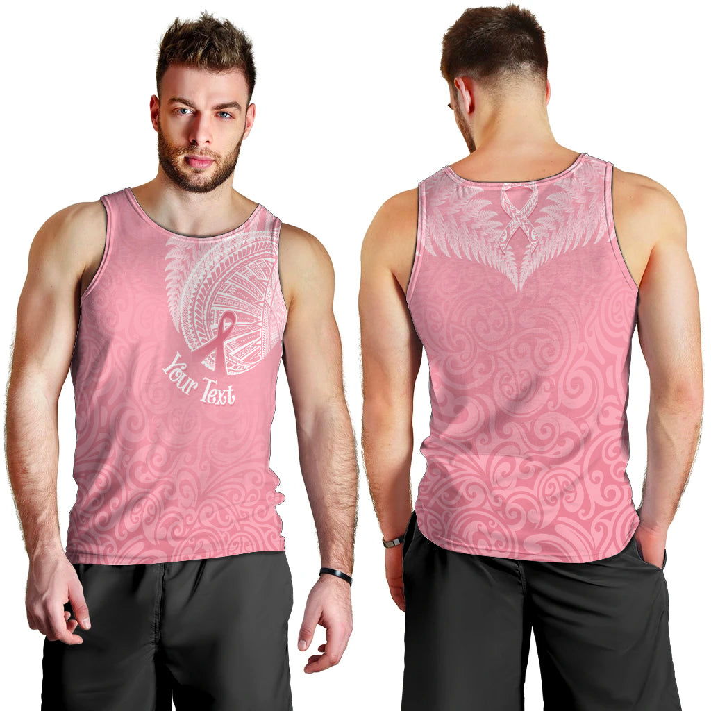 Personalised New Zealand Men Tank Top Pink Ribbon Tattoo Mix Silver Fern LT7 - Polynesian Pride