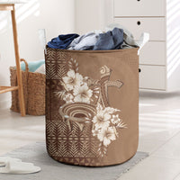 Tonga Ngatu Kupesi Brown Tapa Laundry Basket Koe Otua Mo Tonga Ko Hoku Tofia LT7 Mocha - Polynesian Pride
