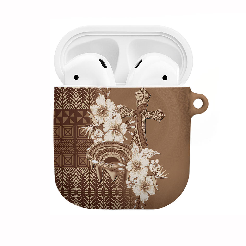 Tonga Ngatu Kupesi Brown Tapa AirPods Case Koe Otua Mo Tonga Ko Hoku Tofia LT7 Mocha - Polynesian Pride