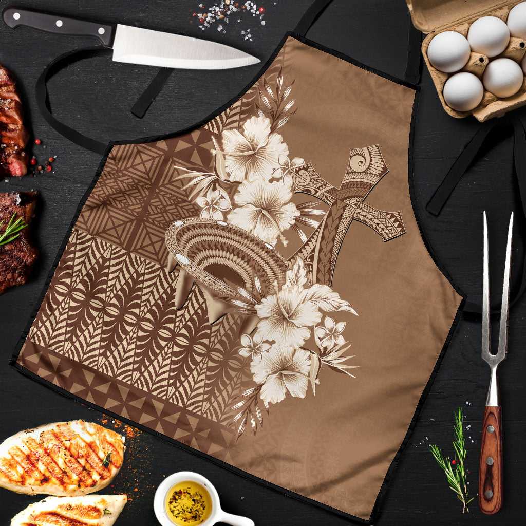 Tonga Ngatu Kupesi Brown Tapa Apron Koe Otua Mo Tonga Ko Hoku Tofia LT7 Mocha - Polynesian Pride