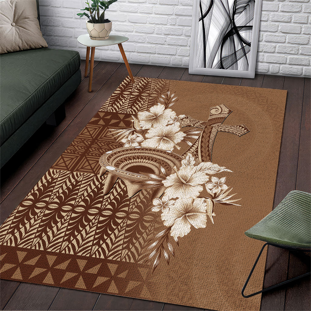 Tonga Ngatu Kupesi Brown Tapa Area Rug Koe Otua Mo Tonga Ko Hoku Tofia LT7 Mocha - Polynesian Pride