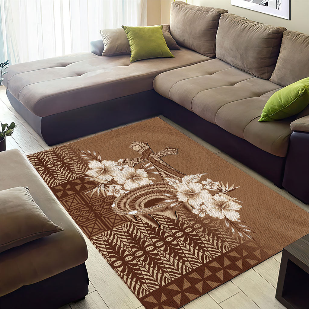 Tonga Ngatu Kupesi Brown Tapa Area Rug Koe Otua Mo Tonga Ko Hoku Tofia LT7 - Polynesian Pride