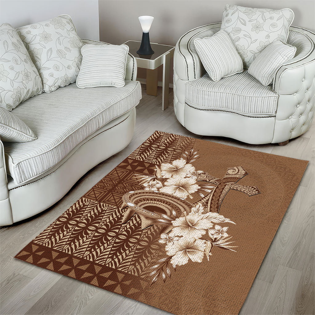 Tonga Ngatu Kupesi Brown Tapa Area Rug Koe Otua Mo Tonga Ko Hoku Tofia LT7 - Polynesian Pride