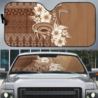 Tonga Ngatu Kupesi Brown Tapa Auto Sun Shade Koe Otua Mo Tonga Ko Hoku Tofia LT7 Mocha - Polynesian Pride