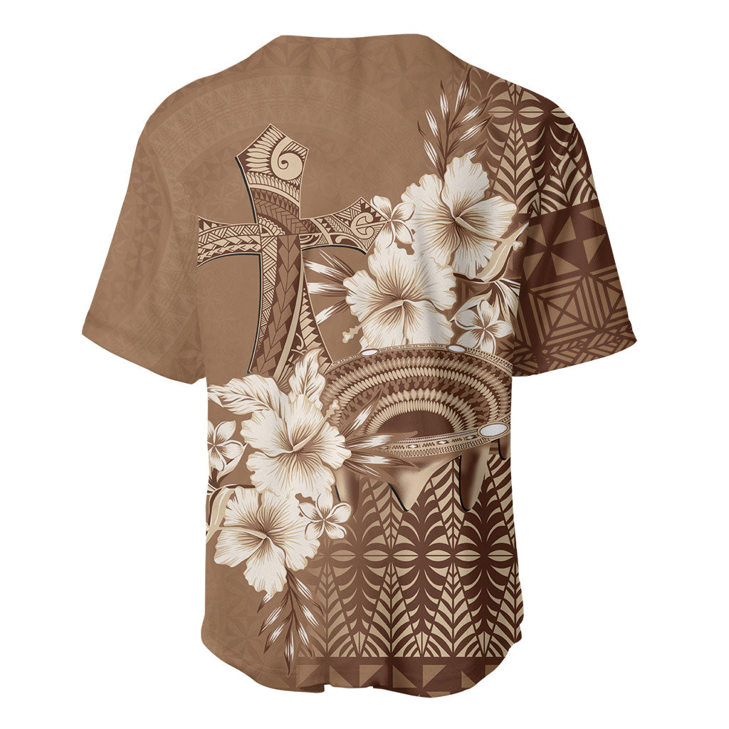 Tonga Ngatu Kupesi Brown Tapa Baseball Jersey Koe Otua Mo Tonga Ko Hoku Tofia LT7 - Polynesian Pride