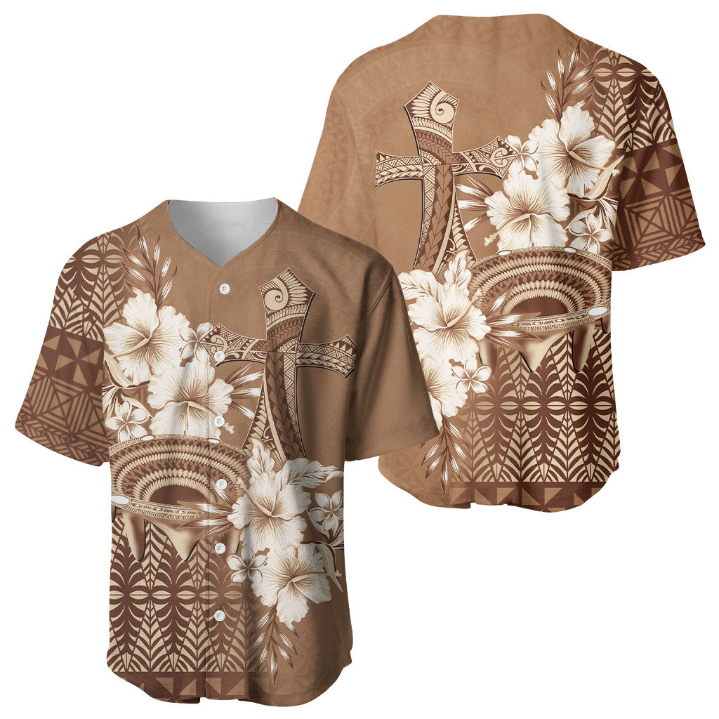 Tonga Ngatu Kupesi Brown Tapa Baseball Jersey Koe Otua Mo Tonga Ko Hoku Tofia LT7 - Polynesian Pride